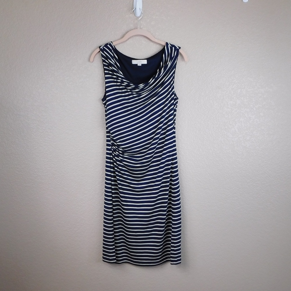 Ann Taylor Loft Navy/Cream Striped Dress